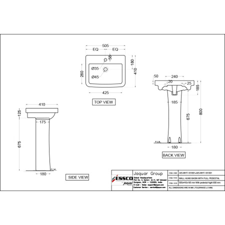 Пьедестал для раковины Essco Aspire AIS-WHT-101301 Белый